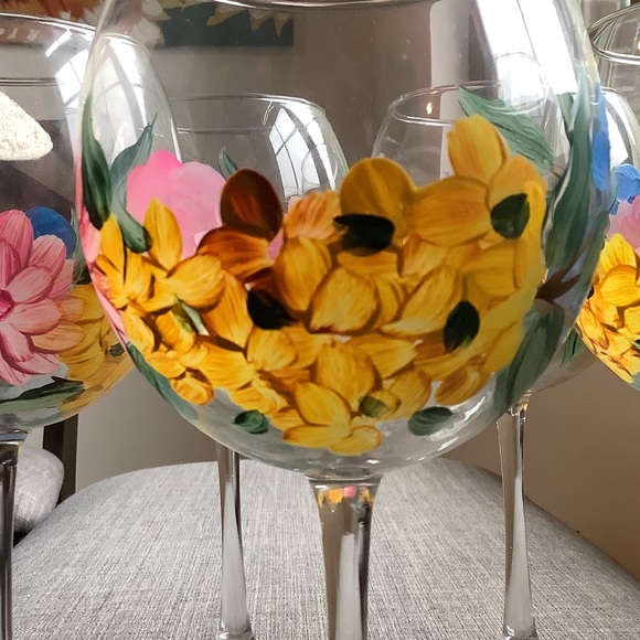 Floral Hand-Painted Wine Glasses Set of 6 - Picture 3 of 4